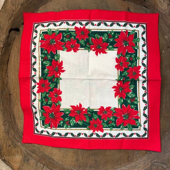 Vintage Sunweave Linens Christmas poinsettia napkins lot of 4 (16" square) NEW - Picture 2 of 4